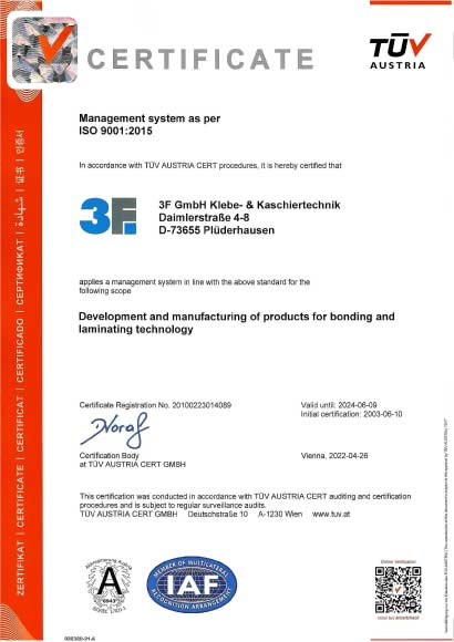 3F GmbH QM Certificate ISO 9001